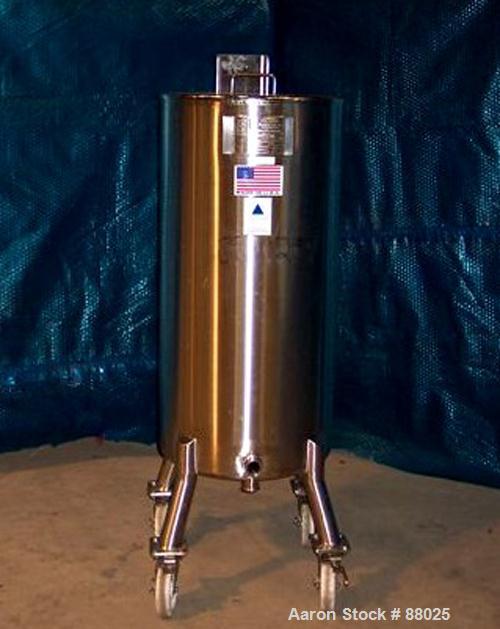 USED: Precision Stainless Tank, 52 gallon, 316L stainless steel, vertical. 20" diameter x 40" straight side. Open top with 1 piece cover, sloped bottom. Internal rated atmos at 100 deg F. Provision f...