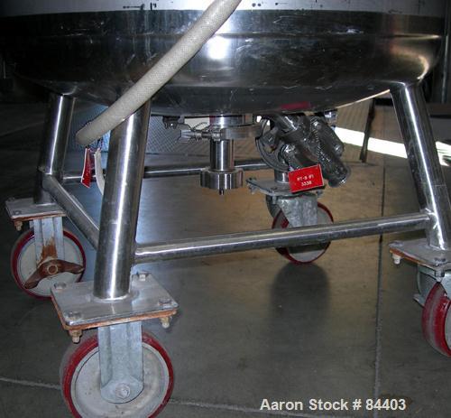 USED: Precision Stainless pressure tank, 53 gallon, 316L stainless steel, polished internal. 24" diameter x 32" straight side, dished top and bottom. Internal rated 50 psi at 400 deg F. (1) Spray bal...