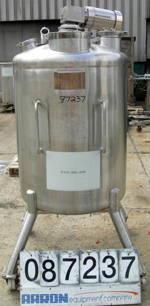 USED: Precision stainless tank, 100 gallon, 316 stainless steel, vertical. 32" diameter x 40" straight side, dished top and bottom. Internal rated atmos at 180 deg F. Off center Admix agitator, model...