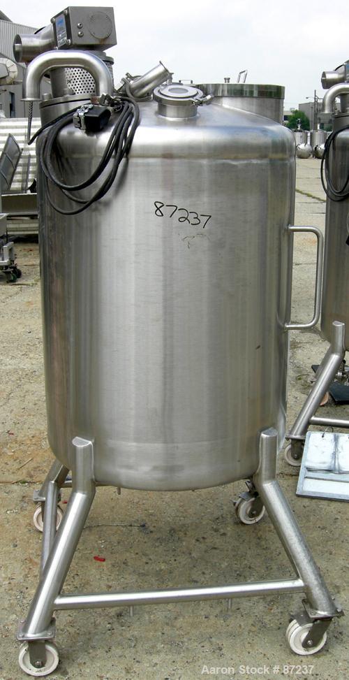 USED: Precision stainless tank, 100 gallon, 316 stainless steel, vertical. 32" diameter x 40" straight side, dished top and bottom. Internal rated atmos at 180 deg F. Off center Admix agitator, model...