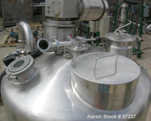 USED: Precision stainless tank, 100 gallon, 316 stainless steel, vertical. 32" diameter x 40" straight side, dished top and bottom. Internal rated atmos at 180 deg F. Off center Admix agitator, model...