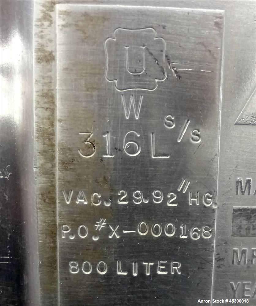 Used 800 Liter Stainless Steel Precision Stainless Pressure Tank
