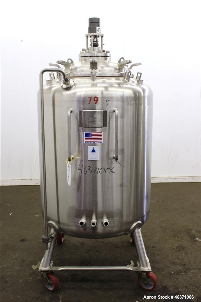 Used Precision Stainless Pressure Tank, 600 Liter (158.50 Gallon), 316L Stainless Steel, Vertical. 36" Diameter x 36" straight side, dished top and bottom heads. Vessel rated 40 psi at -20 to 300 deg...