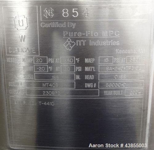 Used 130 Gallon Stainless Steel Pure-Flo Pressure Tank