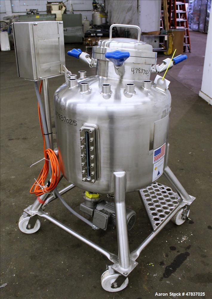Used Pure-Flo Precision Pressure Tank, 150 liter (39 Gallon), 316L Stainless Steel, Vertical. 26" Diameter x 16" straight side, dished top and bottom. Internal rated 60 psi at -20 to 200 degrees F., ...