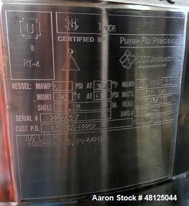 Used Purflo Precision 100 Liter (26.4 Gallon) Mixing Vessel
