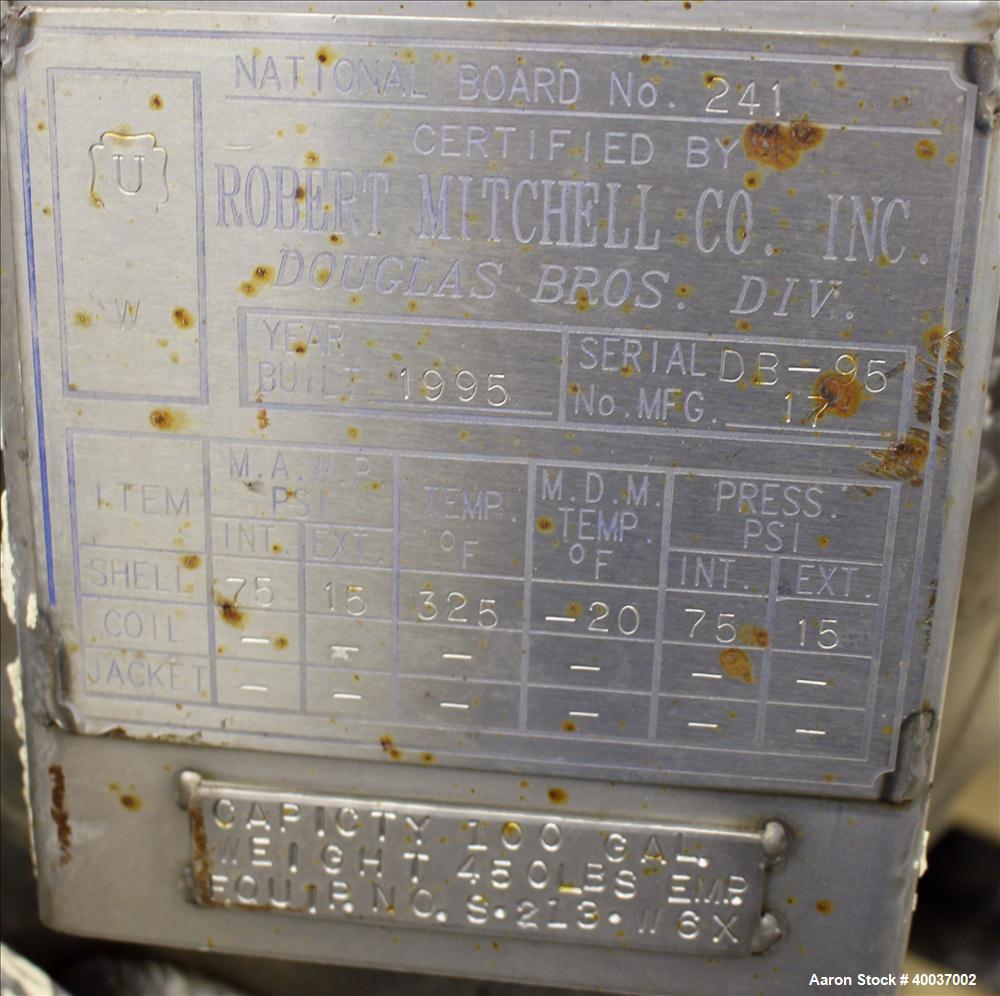 Used- 100 Gallon Stainless Steel Robert Mitchell Co Pressure Tank