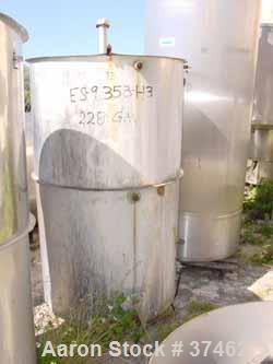 USED: Sani Tank, 300 gallon, stainless steel, vertical. 38" diameter x 60" straight side. Flat open top with 1/2 hinged cove...