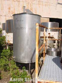 USED: Sani Tank, 300 gallon, stainless steel, vertical. 38" diameter x 60" straight side. Flat open top with 1/2 hinged cover, flat bottom. 2-1/2" side bottom outlet.