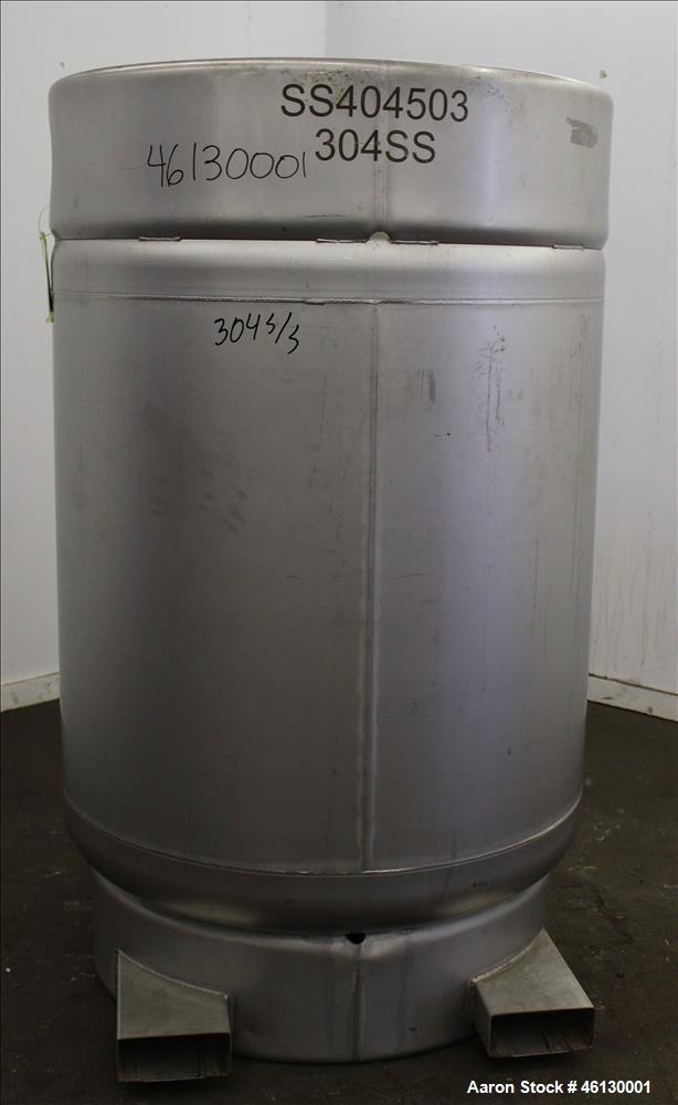 Used Sharpville Container Pressure Tank, 1250 Liter (330 Gallon), 304 Stainless Steel. 44-7/8" Diameter x 41" straight side. Dished top and bottom heads. Internal rated 40 psi at -20 to 250 degrees F...