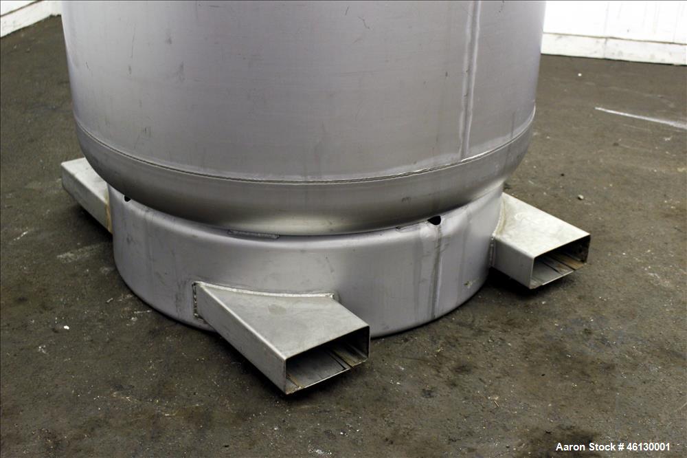 Used Sharpville Container Pressure Tank, 1250 Liter (330 Gallon), 304 Stainless Steel. 44-7/8" Diameter x 41" straight side. Dished top and bottom heads. Internal rated 40 psi at -20 to 250 degrees F...