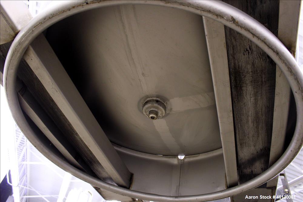 Used Sharpville Container Pressure Tank, 1250 Liter (330 Gallon), 304 Stainless Steel. 44-7/8" Diameter x 41" straight side. Dished top and bottom heads. Internal rated 40 psi at -20 to 250 degrees F...