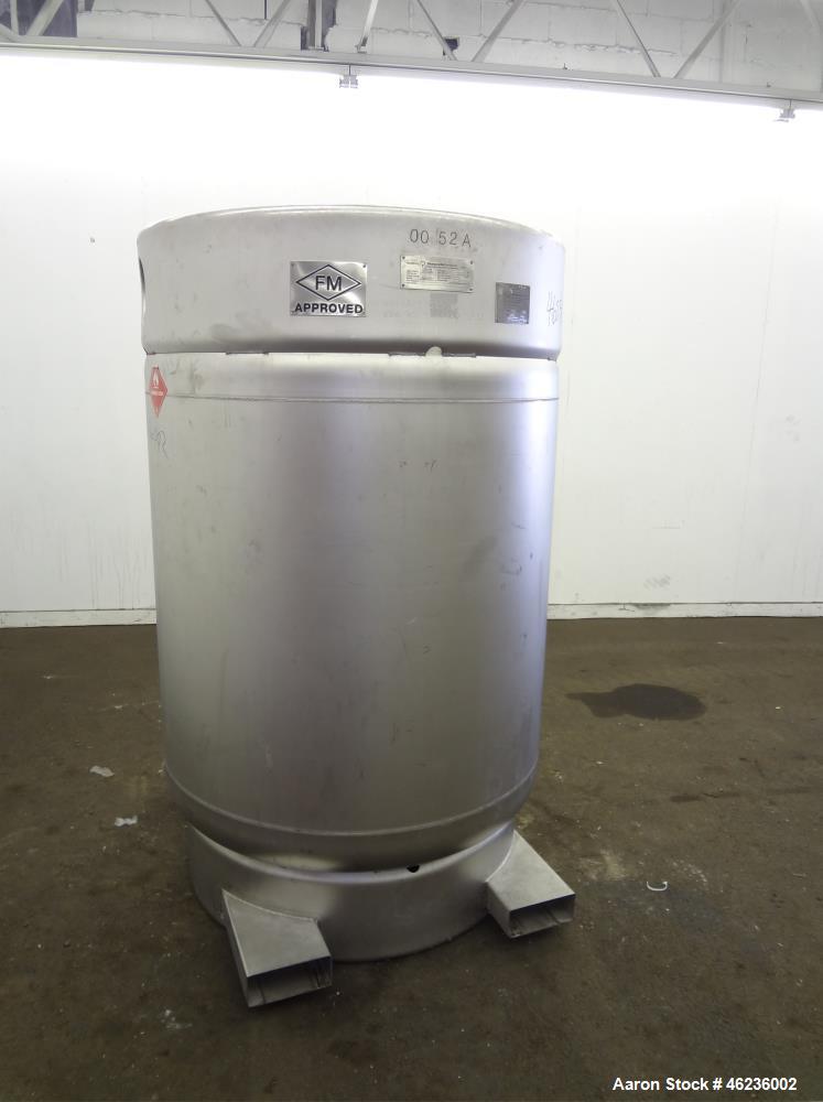 Used Sharpsville Container Pressure Tank, 1250 Liter (330 Gallon) Capacity, 304 Stainless Steel, Vertical. Approximately 44-7/8" diameter x 41" straight side. Dished top and bottom heads. Internal ra...