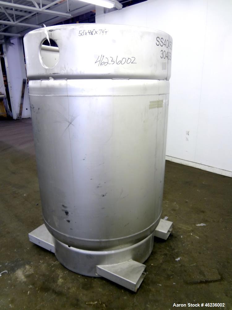 Used Sharpsville Container Pressure Tank, 1250 Liter (330 Gallon) Capacity, 304 Stainless Steel, Vertical. Approximately 44-7/8" diameter x 41" straight side. Dished top and bottom heads. Internal ra...