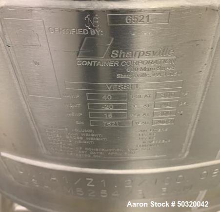 Used Sharpsville Pressure Mix Tank, 200 Liter, Model 200 Liter