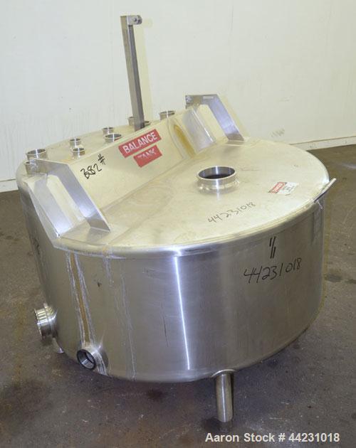 Used Stainless Concepts Balance Tank, 200 Gallon, 316 Stainless Steel, Vertical. Approximate 50" diameter x 23" straight side. 2/3 Hinged top cover, sloped bottom. Openings top (3) 2", (6) 3", 6". Si...