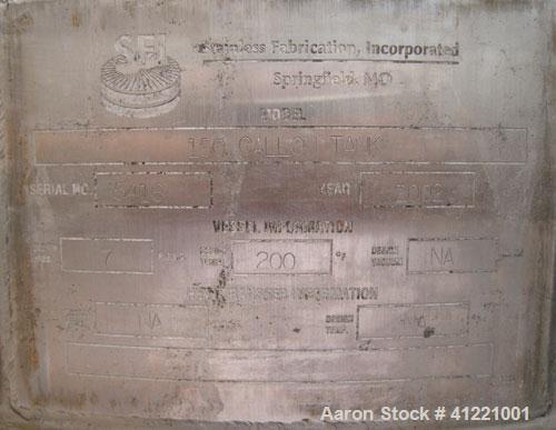 Used Stainless Fabrication Tank, 150 gallon, 316L stainless steel, vertical. 30" diameter x 48" straight side. Bolt on dish top, dish bottom. Internal rated 7 psig at 200 deg F. Openings: top 1/2", (...
