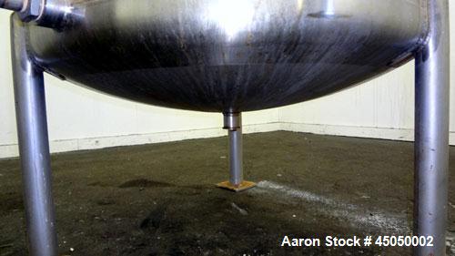 Used Stainless Fabrication Tank, 250 Gallon, 304 Stainless Steel, Vertical. Approximate 38" Diameter x 46" straight side, open top with a 1 piece 1/3 hinged cover, dished bottom. Internal rated atmos...
