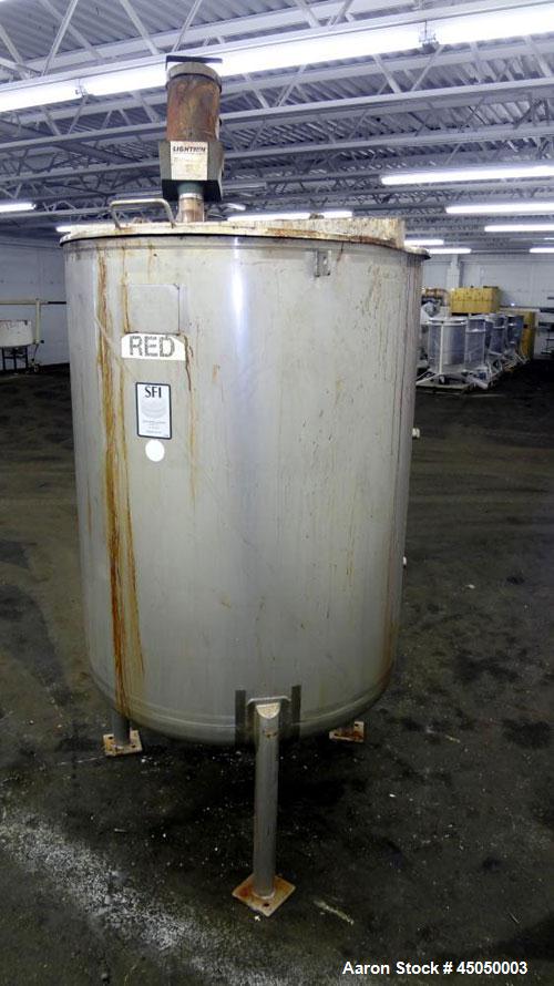 Used Stainless Fabrication Tank, 250 Gallon, 304 Stainless Steel, Vertical. Approximate 38" Diameter x 46" straight side, open top with a 1 piece 1/3 hinged cover, dished bottom. Internal rated atmos...