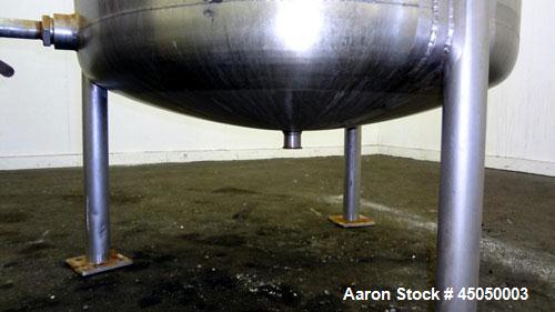 Used Stainless Fabrication Tank, 250 Gallon, 304 Stainless Steel, Vertical. Approximate 38" Diameter x 46" straight side, open top with a 1 piece 1/3 hinged cover, dished bottom. Internal rated atmos...