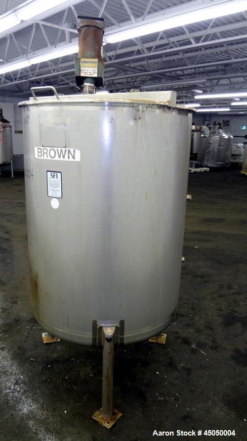 Used Stainless Fabrication Tank, 250 Gallon, 304 Stainless Steel, Vertical. Approximate 38" Diameter x 46" straight side, open top with a 1 piece 1/3 hinged cover, dished bottom. Internal rated atmos...