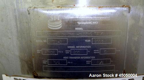 Used Stainless Fabrication Tank, 250 Gallon, 304 Stainless Steel, Vertical. Approximate 38" Diameter x 46" straight side, open top with a 1 piece 1/3 hinged cover, dished bottom. Internal rated atmos...
