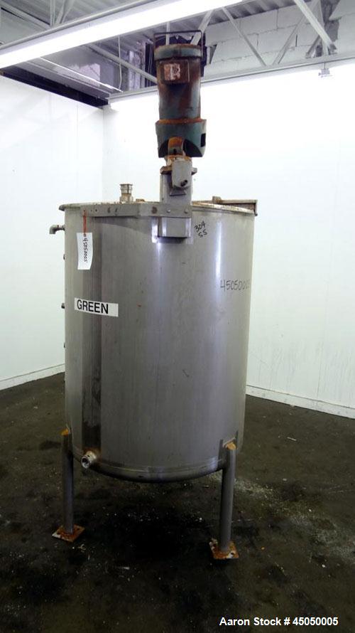 Used Stainless Fabrication Tank, 250 Gallon, 304 Stainless Steel, Vertical. Approximate 38" Diameter x 46" straight side, open top with a 1 piece 1/3 hinged cover, dished bottom. Internal rated atmos...