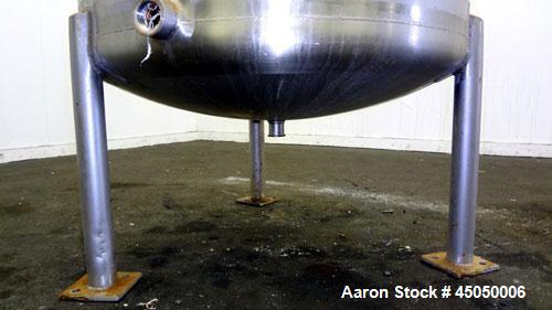 Used Stainless Fabrication Tank, 250 Gallon, 304 Stainless Steel, Vertical. Approximate 38" Diameter x 46" straight side, open top with a 1 piece 1/3 hinged cover, dished bottom. Internal rated atmos...