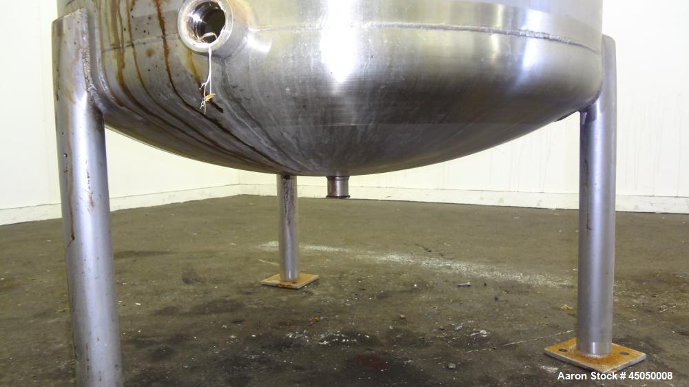 Used Stainless Fabrication Tank, 250 Gallon, 304 Stainless Steel, Vertical. Approximate 38" Diameter x 46" straight side, open top with a 1 piece 1/3 hinged cover, dished bottom. Internal rated atmos...