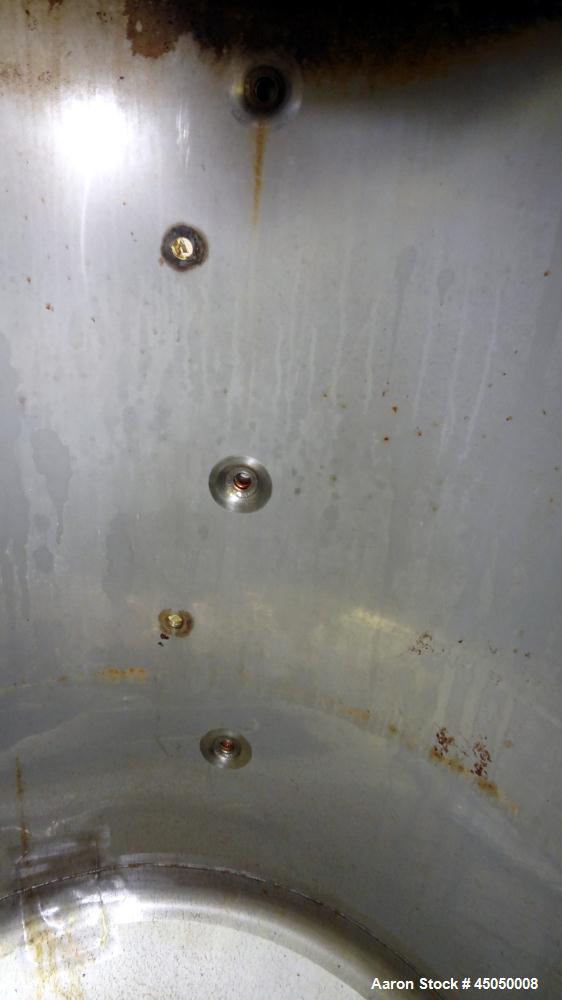 Used Stainless Fabrication Tank, 250 Gallon, 304 Stainless Steel, Vertical. Approximate 38" Diameter x 46" straight side, open top with a 1 piece 1/3 hinged cover, dished bottom. Internal rated atmos...