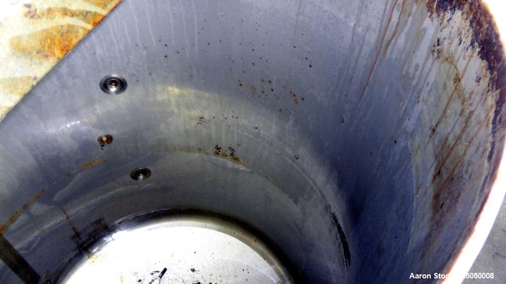 Used Stainless Fabrication Tank, 250 Gallon, 304 Stainless Steel, Vertical. Approximate 38" Diameter x 46" straight side, open top with a 1 piece 1/3 hinged cover, dished bottom. Internal rated atmos...