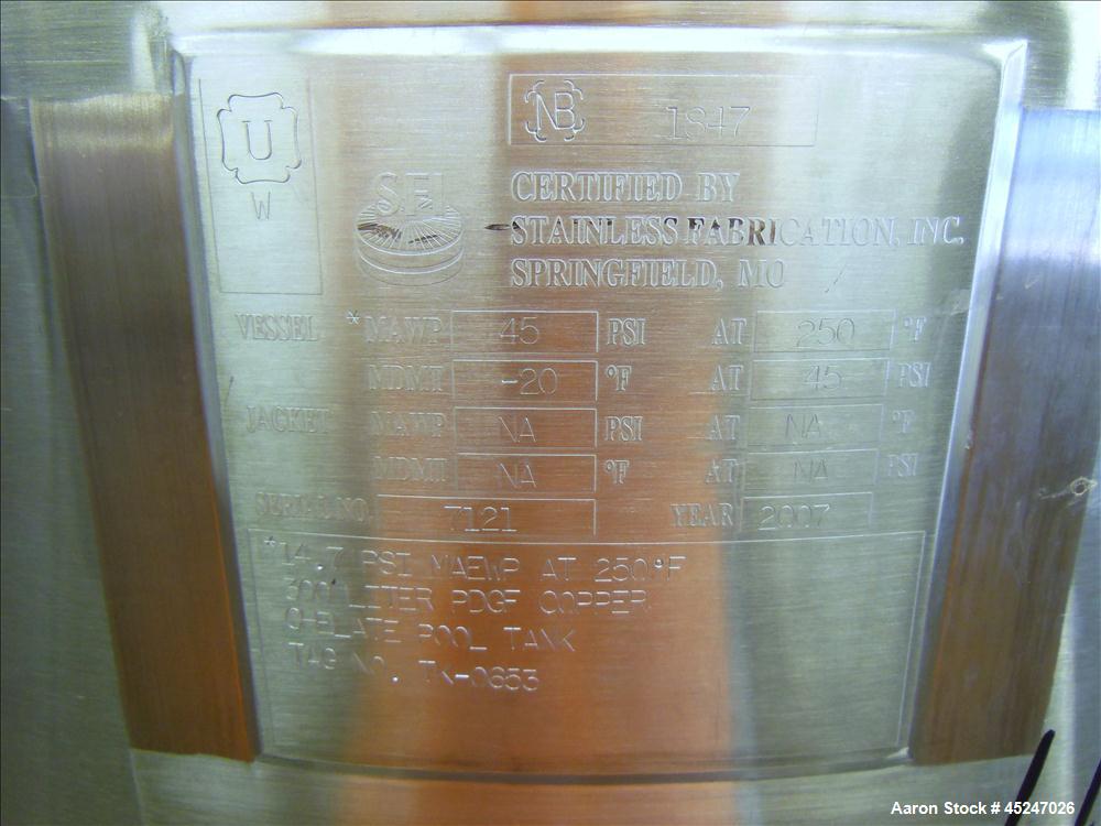 Used 300 Liters Stainless Steel Stainless Fabrication SFI Pressure Tank, Model 