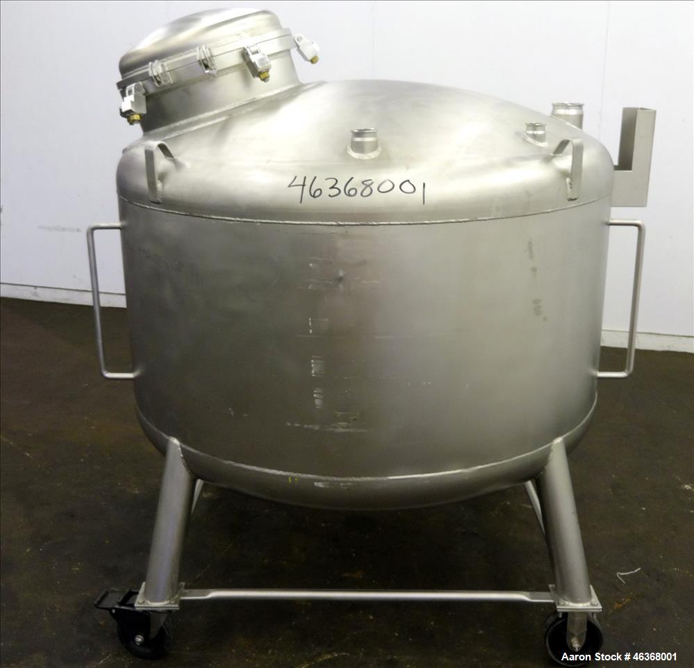 Used Stainless Fabrication Pressure Tank, 275 Gallons, 316L Stainless Steel, Vertical. 54" Diameter x 23-1/2" straight side, dished top and bottom. Internal rated 50 psi at -20 to 350 degrees F. Open...