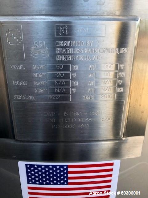 Used Stainless Steel Fabrication Inc Pressure Tank, Approximately 132 Gallon (5