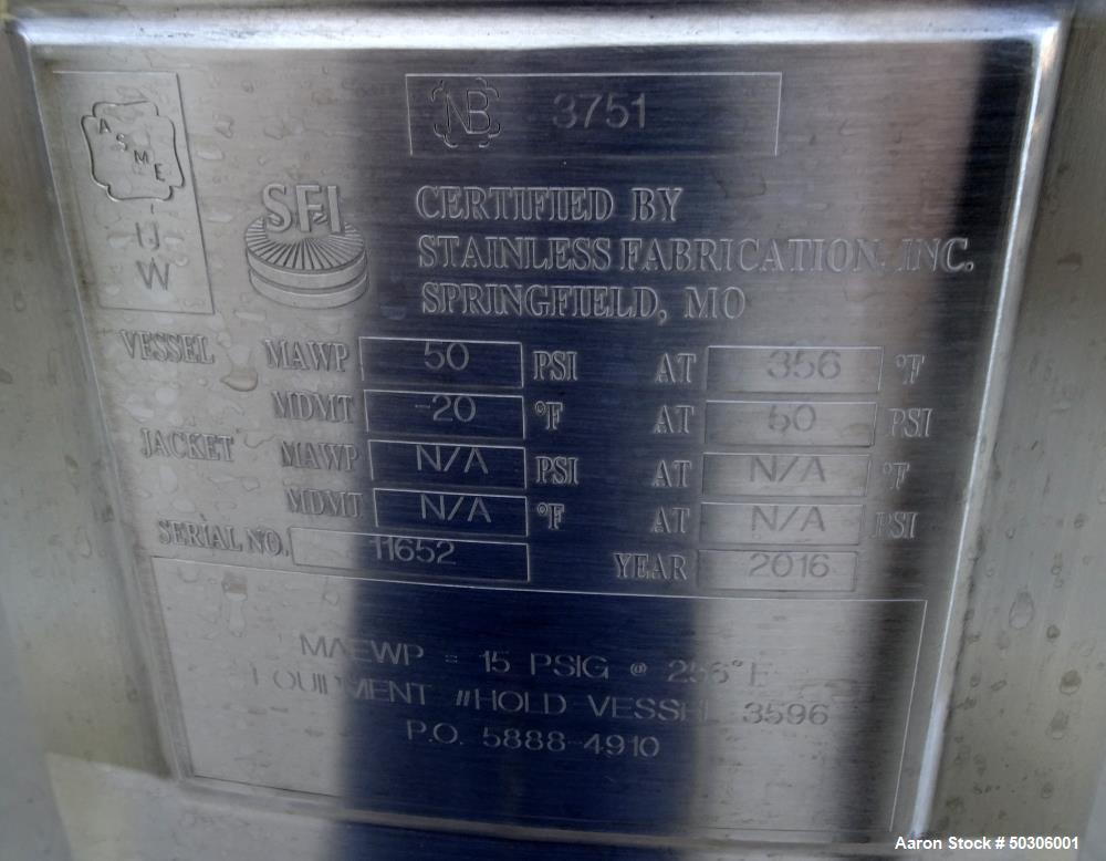 Used Stainless Steel Fabrication Inc Pressure Tank, Approximately 132 Gallon (5