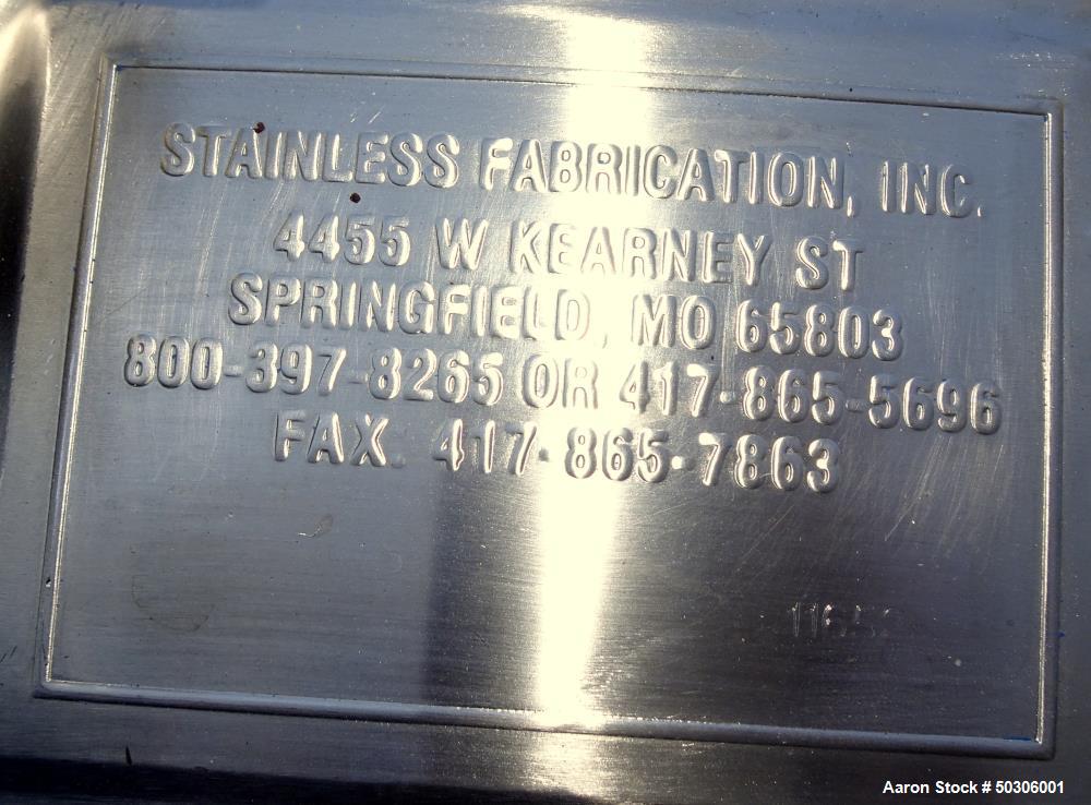 Used Stainless Steel Fabrication Inc Pressure Tank, Approximately 132 Gallon (5