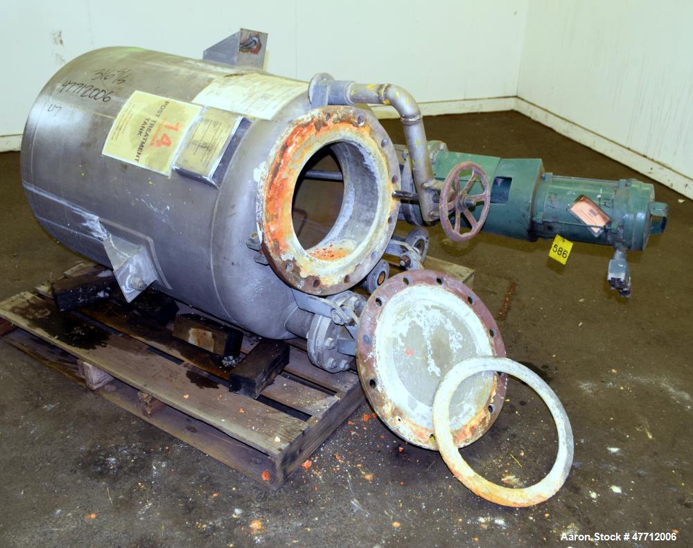 Used Steel-Pro Incorporated Pressure Tank, 100 Gallon, 316L Stainless Steel, Vertical. 30" Diameter x 34" straight side, dished top & bottom. Internal rated 45 psi at -20 to 100 degrees F. Off center...