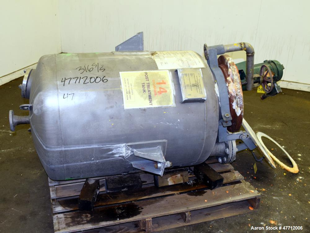 Used Steel-Pro Incorporated Pressure Tank, 100 Gallon, 316L Stainless Steel, Vertical. 30" Diameter x 34" straight side, dished top & bottom. Internal rated 45 psi at -20 to 100 degrees F. Off center...