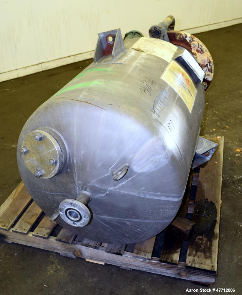 Used Steel-Pro Incorporated Pressure Tank, 100 Gallon, 316L Stainless Steel, Vertical. 30" Diameter x 34" straight side, dished top & bottom. Internal rated 45 psi at -20 to 100 degrees F. Off center...