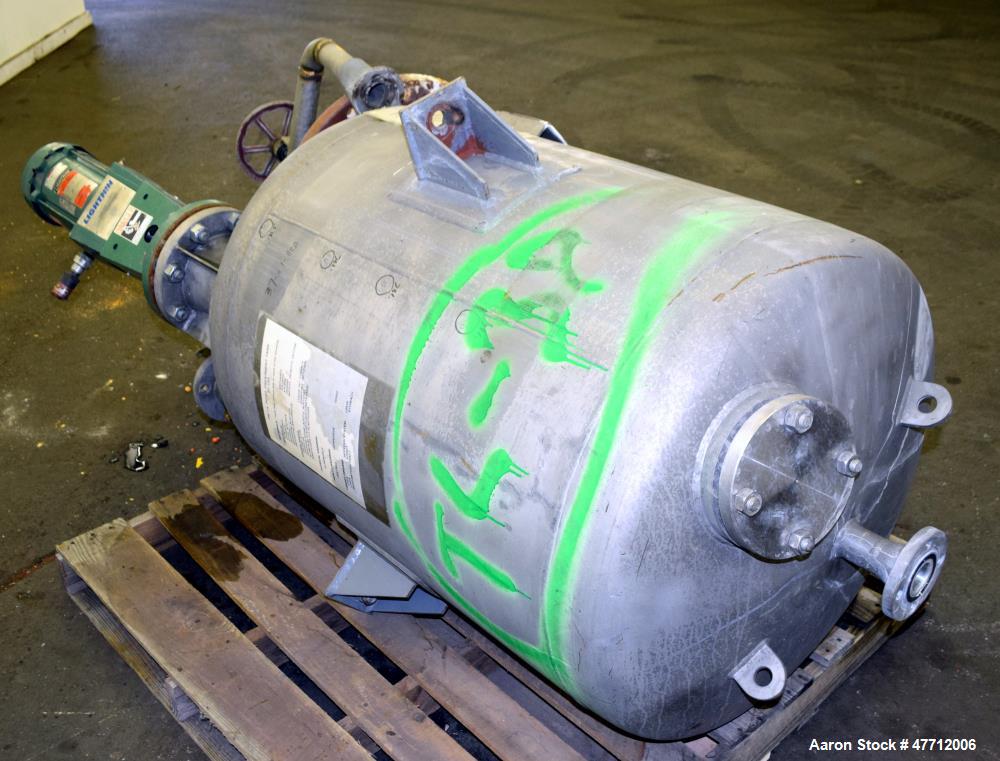 Used Steel-Pro Incorporated Pressure Tank, 100 Gallon, 316L Stainless Steel, Vertical. 30" Diameter x 34" straight side, dished top & bottom. Internal rated 45 psi at -20 to 100 degrees F. Off center...