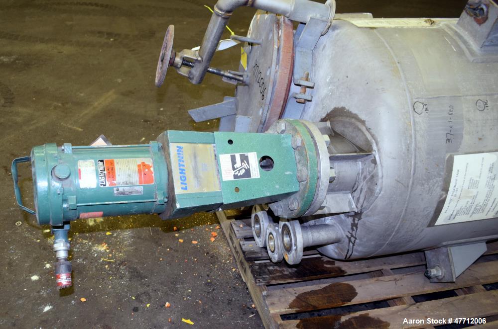 Used Steel-Pro Incorporated Pressure Tank, 100 Gallon, 316L Stainless Steel, Vertical. 30" Diameter x 34" straight side, dished top & bottom. Internal rated 45 psi at -20 to 100 degrees F. Off center...