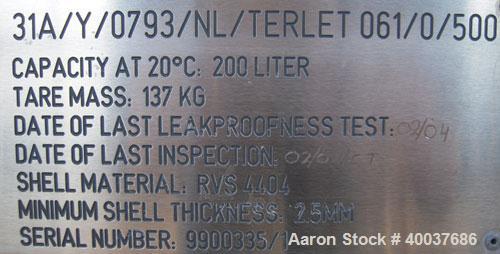Used 52 Gallon Stainless Steel Terlet Terlotherm Pressure Tank