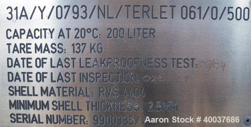 Used- 52 Gallon Stainless Steel Terlet Terlotherm Pressure Tank