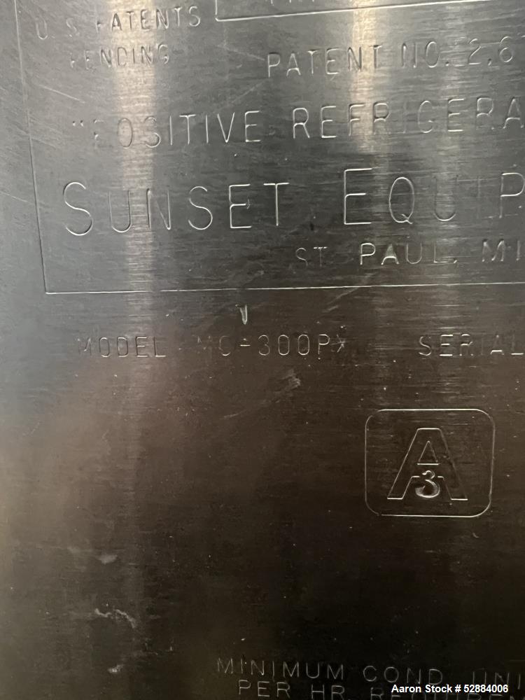 Used- Sunset Milk Cooler Tank, Model MC-300PX, Approximate 300 Gallon, Stainless Steel, Horizontal. Approximate 73" long x 3...