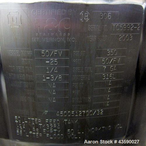 Used 50 Liter Stainless Steel T&C Stainless Coned Pressure Tank