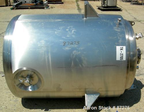 USED: T&C stainless pressure tank, 1000 liter (264 gallon), 316L stainless steel, vertical. 40" diameter x 48" straight side. Dished top and bottom. Internal rated 50 psi/FV at 301 deg F. 304 stainle...