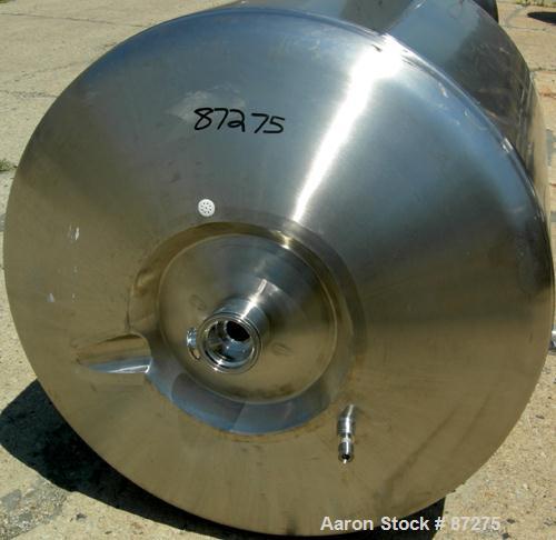 USED: T&C stainless pressure tank, 1000 liter (264 gallon), 316L stainless steel, vertical. 40" diameter x 48" straight side. Dished top and bottom. Internal rated 50 psi/FV at 301 deg F. 304 stainle...