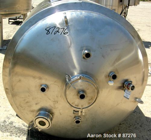 USED: T&C stainless pressure tank, 1000 liter (264 gallon), 316L stainless steel, vertical. 40" diameter x 48" straight side. Dished top and bottom. Internal rated 50 psi/FV at 301 deg F. 304 stainle...