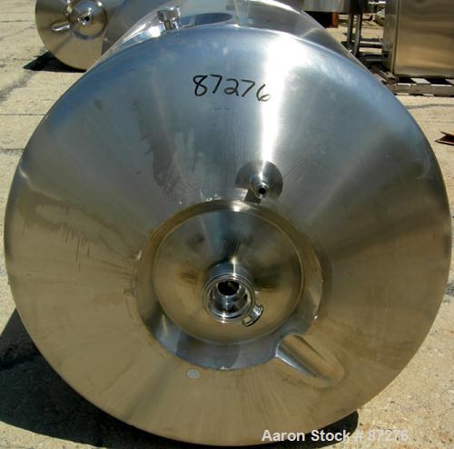 USED: T&C stainless pressure tank, 1000 liter (264 gallon), 316L stainless steel, vertical. 40" diameter x 48" straight side. Dished top and bottom. Internal rated 50 psi/FV at 301 deg F. 304 stainle...