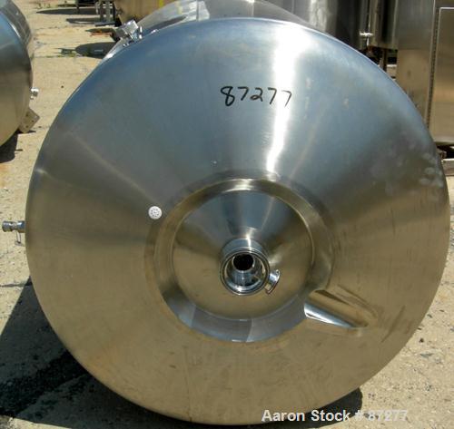 USED: T&C stainless pressure tank, 1000 liter (264 gallon), 316L stainless steel, vertical. 40" diameter x 48" straight side. Dished top and bottom. Internal rated 50 psi/FV at 301 deg F. 304 stainle...
